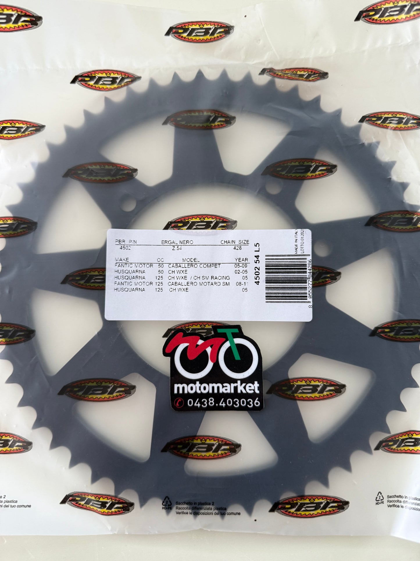 Corona Fantic Caballero 125 motard-Husqvarna 50-125 WXE passo 428 in ergal art.4502-54