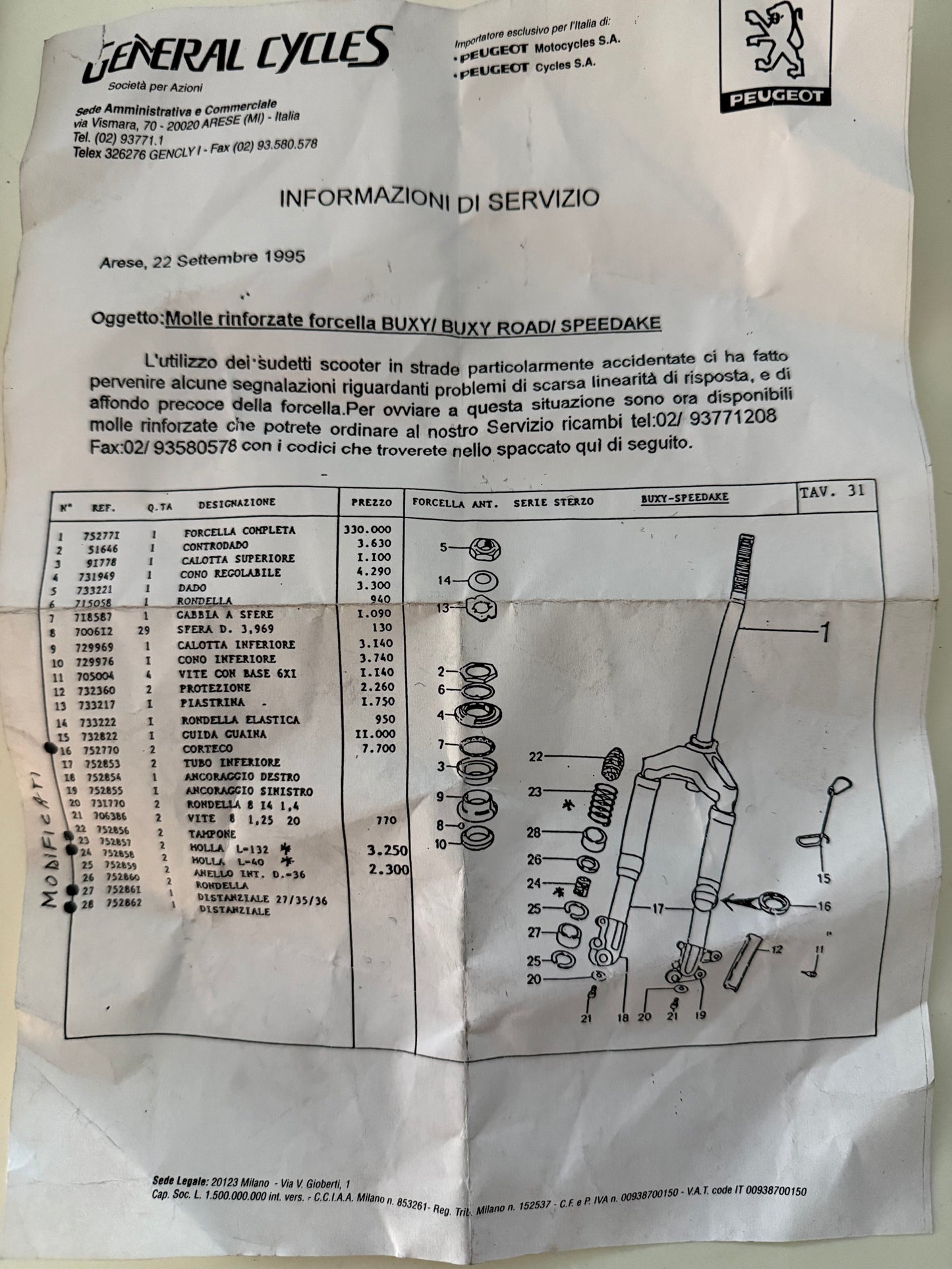 Kit molle rinforzate forcella Peugeot Buxy-Speedake 50cc