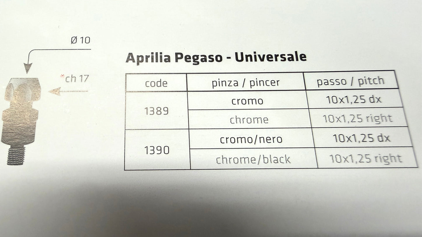 Riduzione specchio M10X1.25 DX serraggio a pinza art.1390