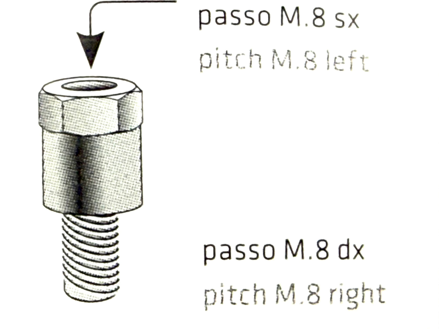 Riduzione specchio femmina M8 SX-maschio M8 DX art.901