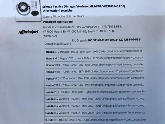 Statore Honda Transalp 600 Varadero 1000 VFR 750 Suzuki TL 1000