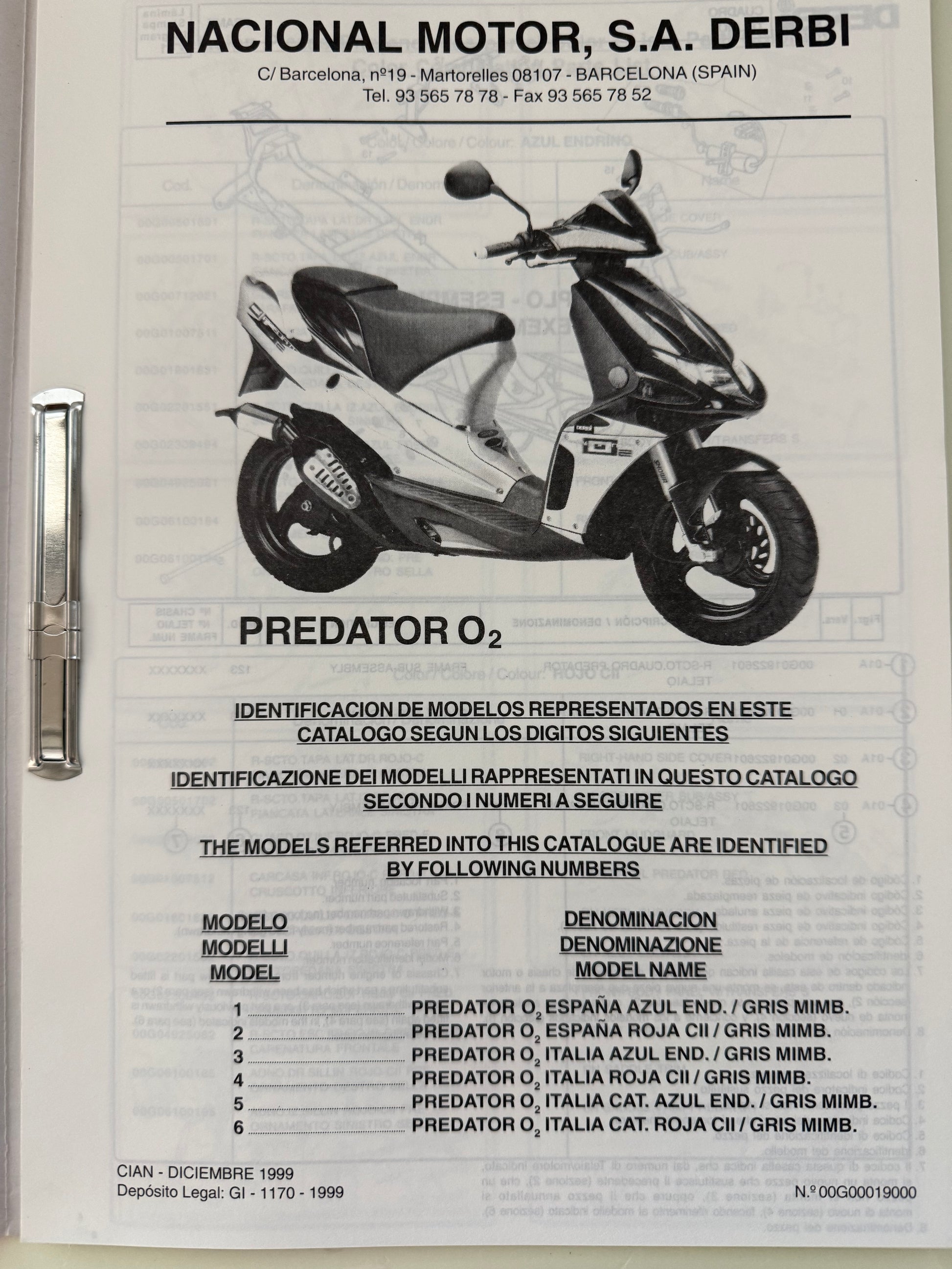 Catalogo parti di ricambio Derbi Predator 50cc aria