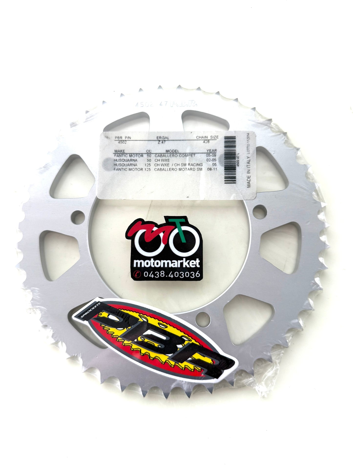 Corona Fantic Caballero 125 motard-Husqvarna 50-125 WXE passo 428 in ergal art.4502-47