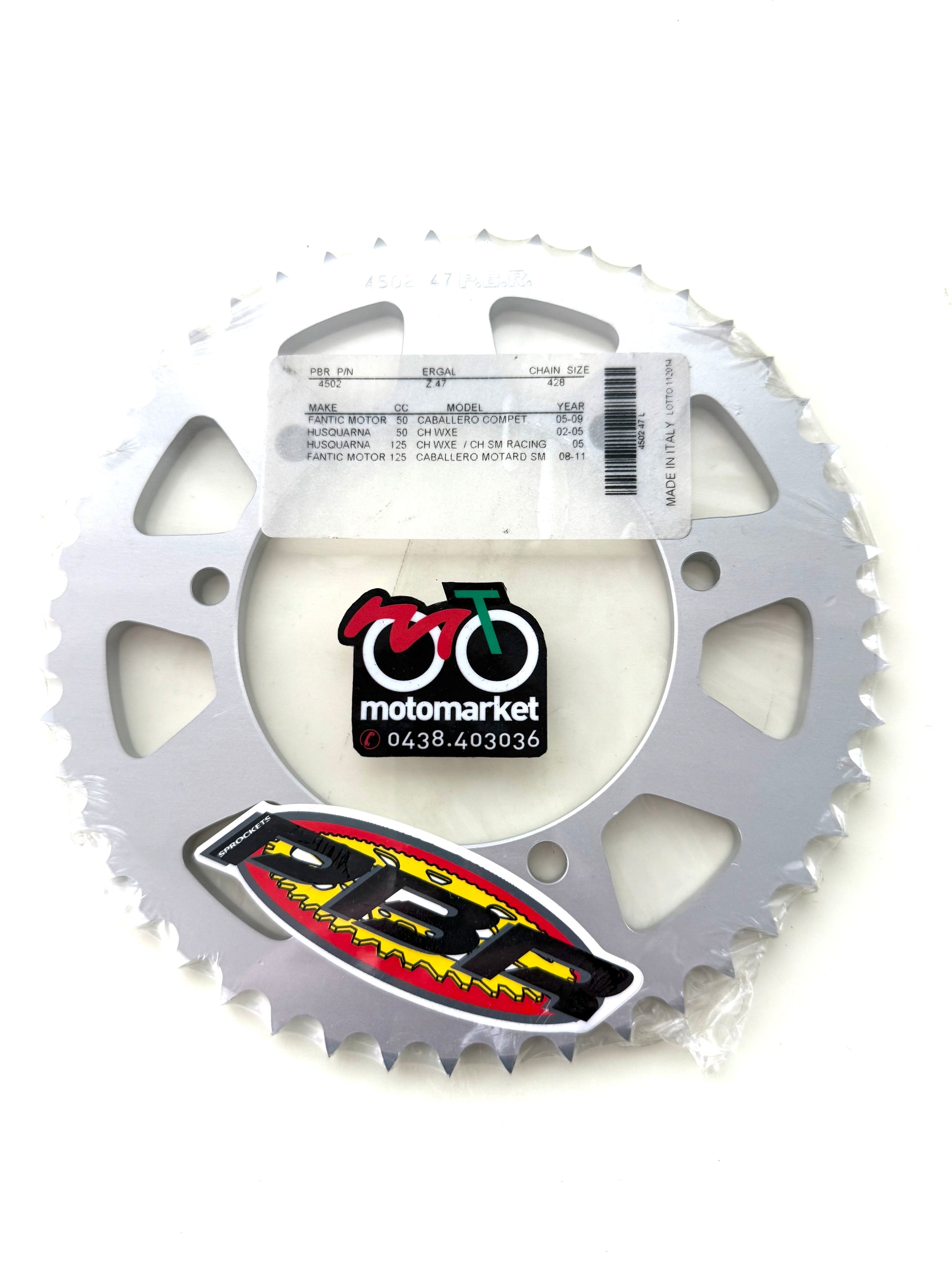 Corona Fantic Caballero 125 motard-Husqvarna 50-125 WXE passo 428 in ergal art.4502-47