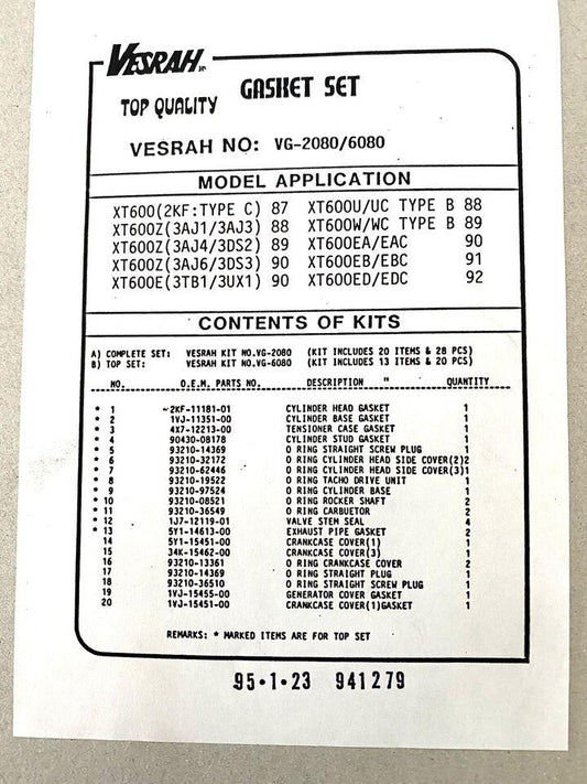 Guarnizioni smeriglio Yamaha XT600E-Z Tenere' 1987-92