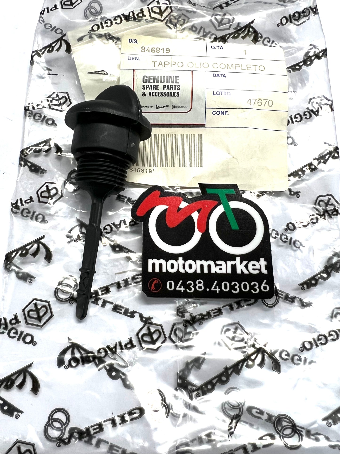 Tappo livello olio Piaggio scooter 125-200-250-300cc art.846819